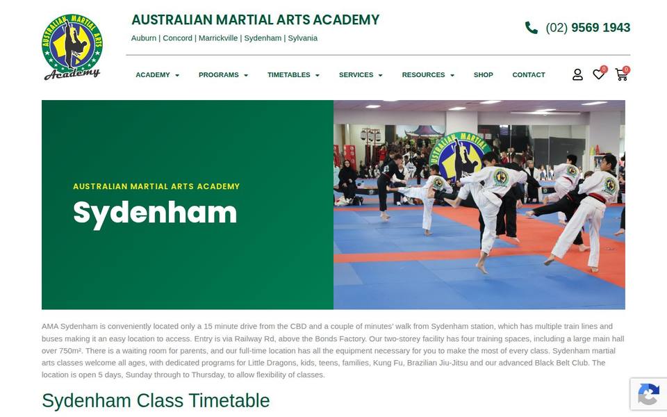 Australian Martial Arts Academy Sydenham website