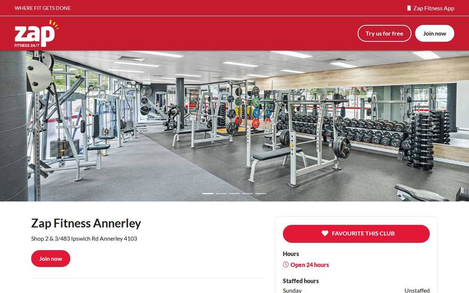 Zap Fitness Annerley website