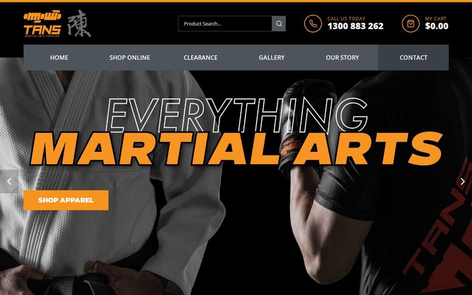 Tans Martial Arts Supplier website