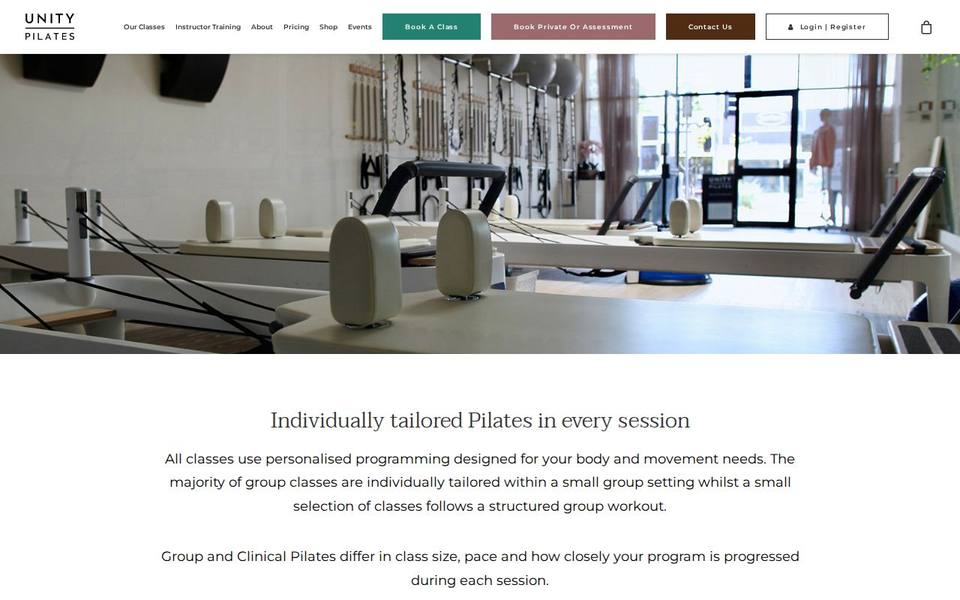 Unity Pilates Studio website