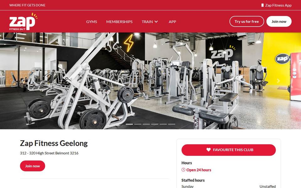 Zap Fitness Geelong website