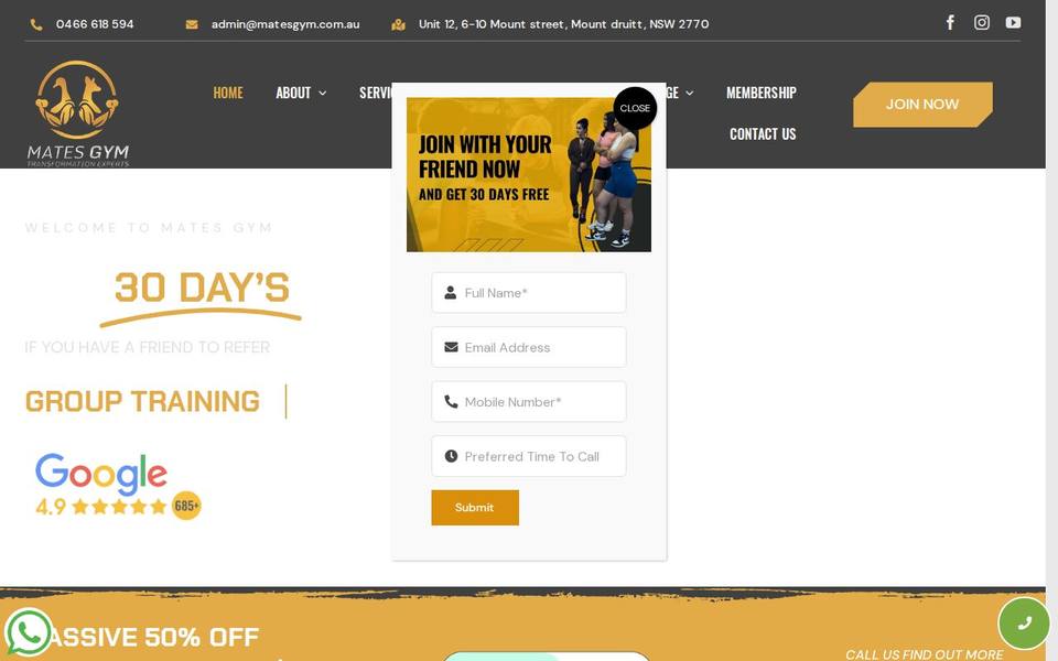 Mates Gym website