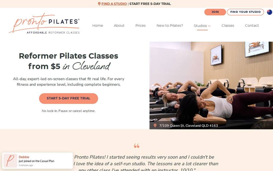 Pronto Pilates Cleveland website