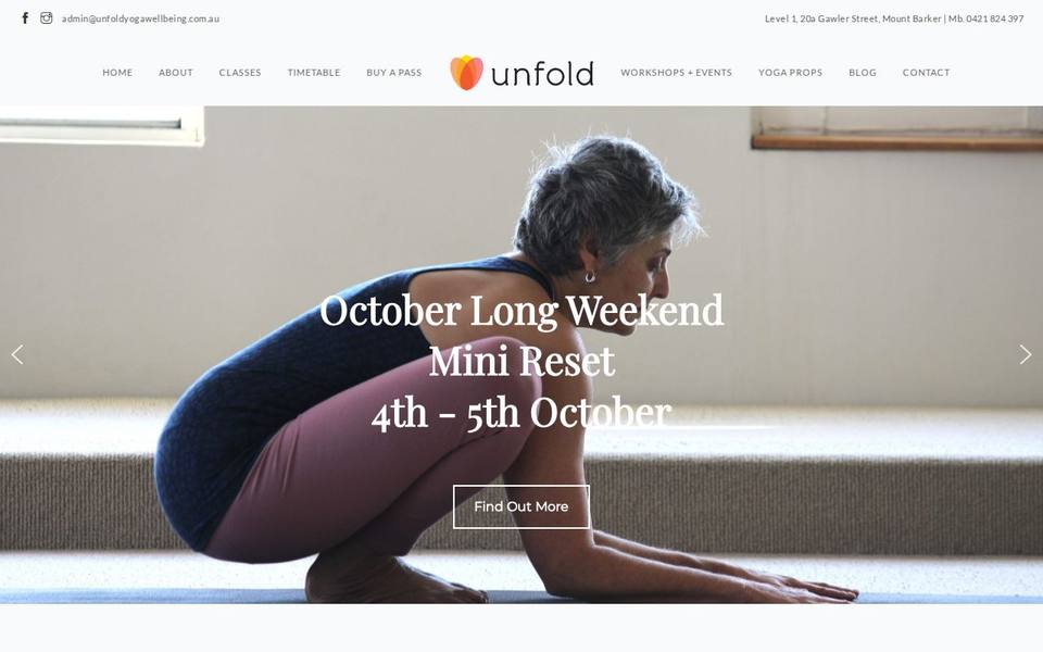 Unfold Yoga + Wellbeing website