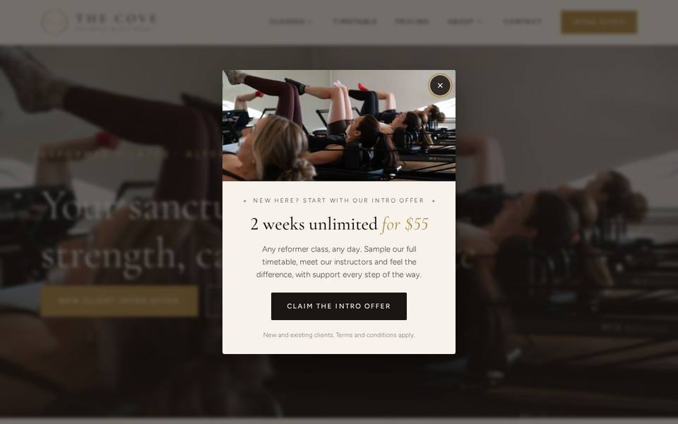 The Cove Pilates and Fitness website