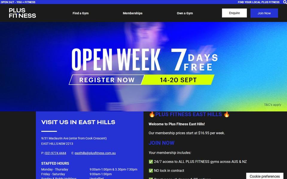 Plus Fitness East Hills website