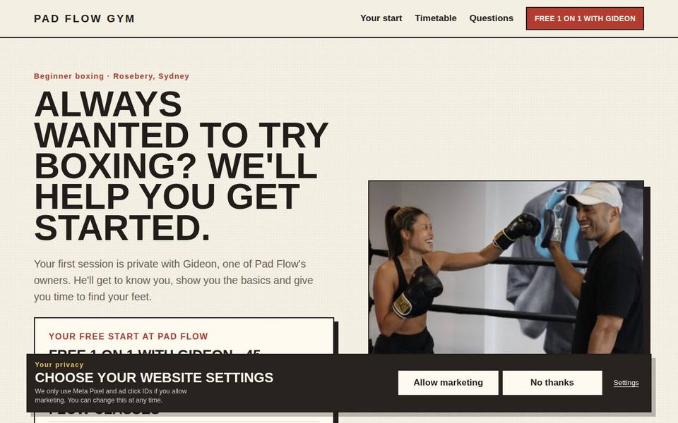 Pad Flow Gym website