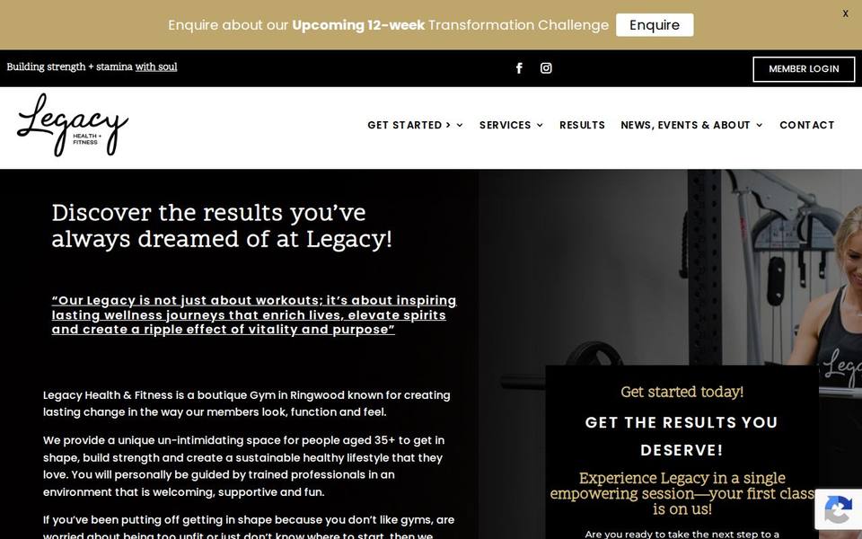 Legacy Health and Fitness Gym & Studio website