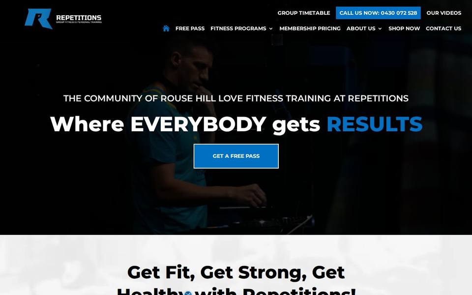 Repetitions Group Fitness and Personal Training website