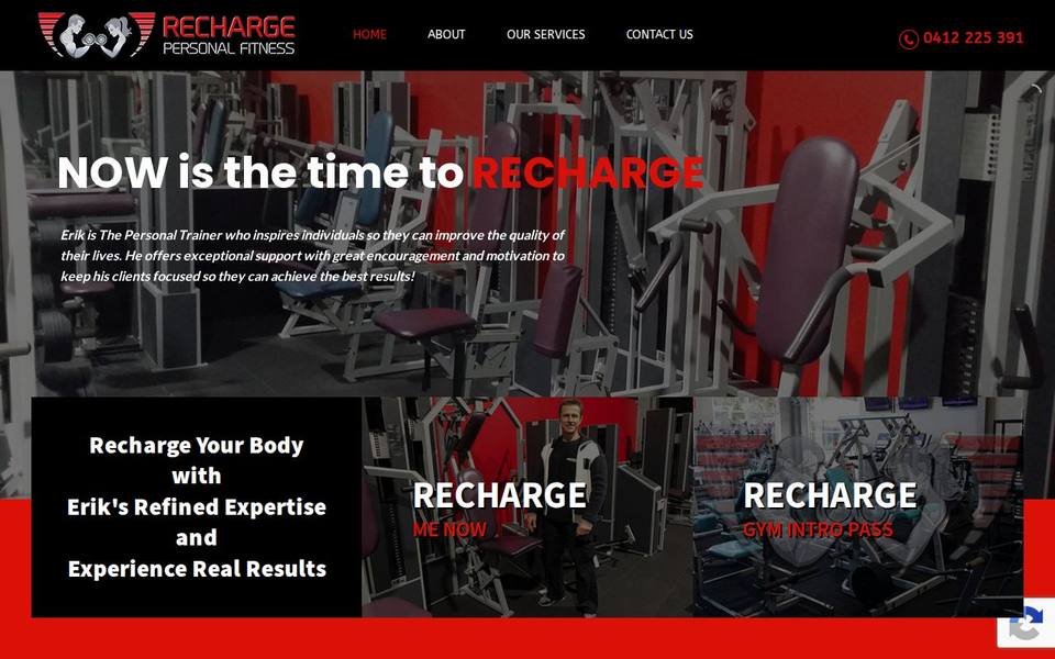 Recharge Personal Fitness website