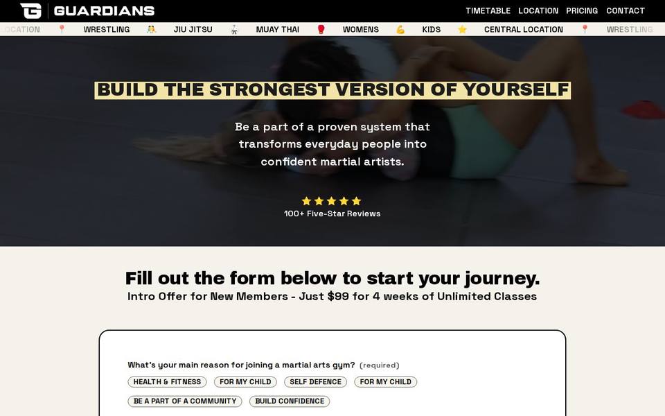 Guardians Gym website