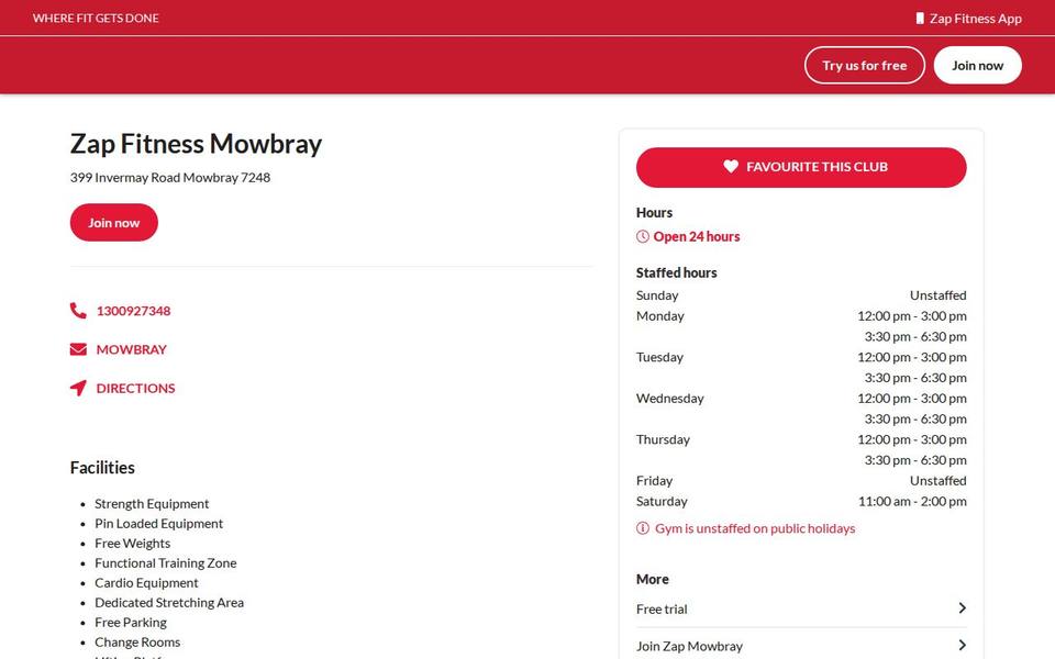 Zap Fitness Mowbray website