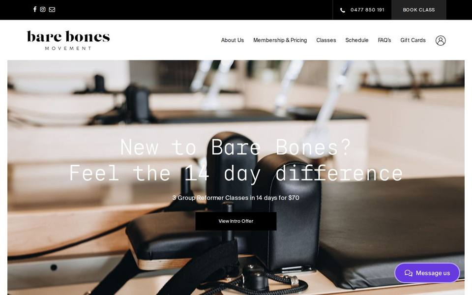 Bare Bones Movement Pilates website