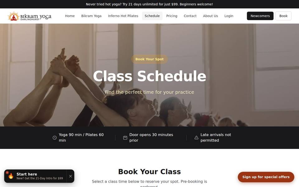 Bikram Yoga Darlinghurst website