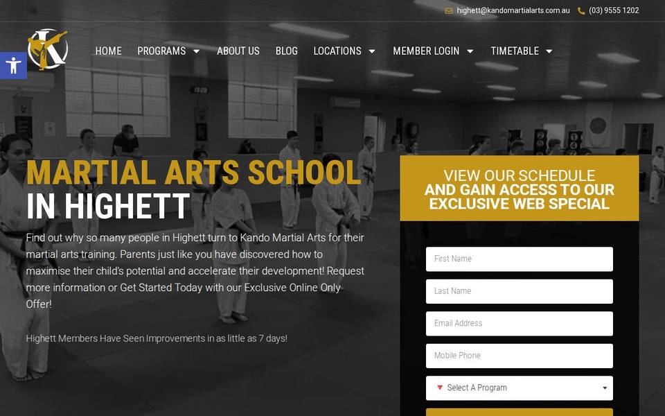 Kando Martial Arts Highett website