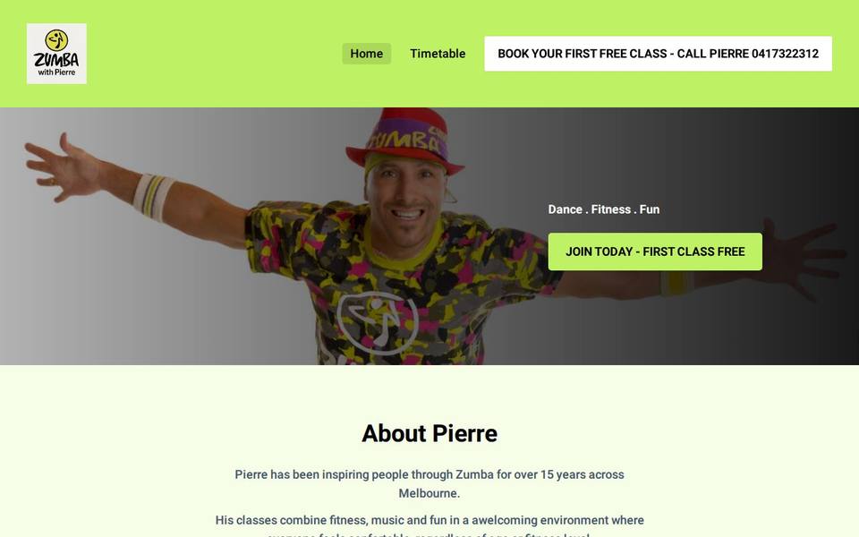Zumba Fitness classes website