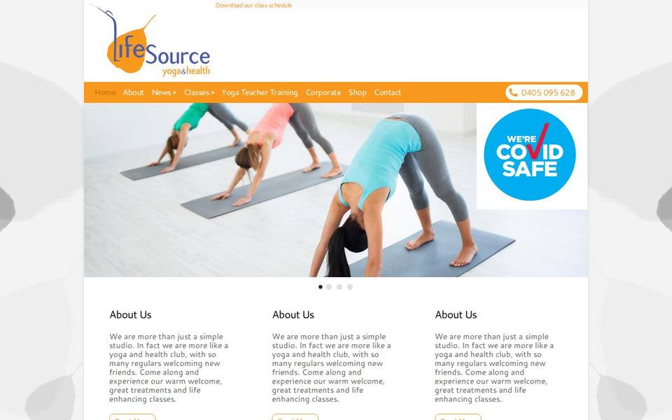 LifeSource Yoga & Health website