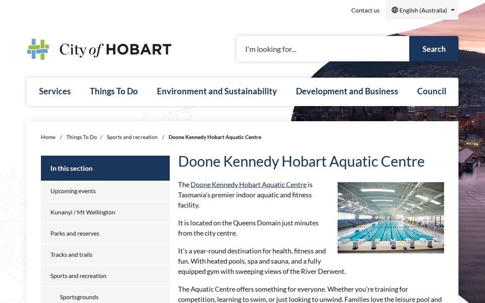 Doone Kennedy Hobart Aquatic Centre website