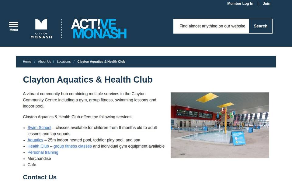 Clayton Aquatics & Health Club website