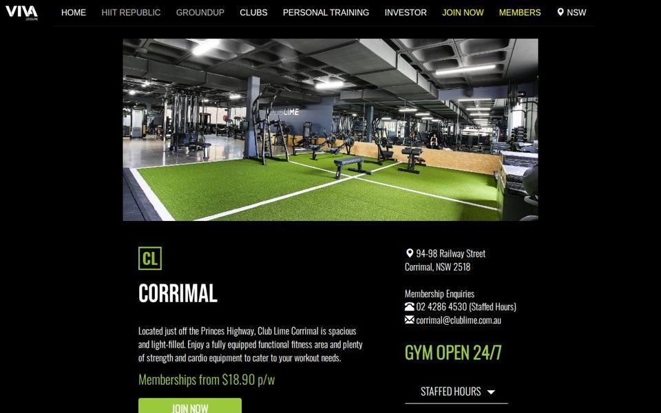 Club Lime Corrimal website