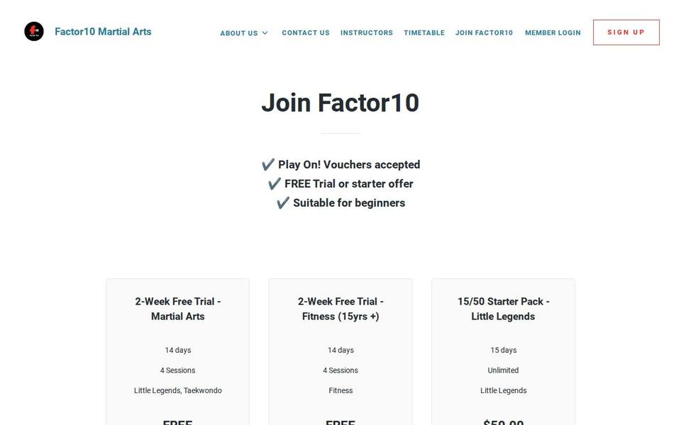 Factor10 Martial Arts website