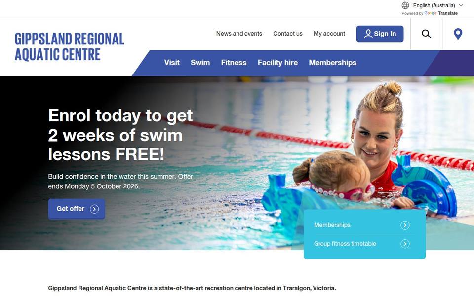 Gippsland Regional Aquatic Centre website