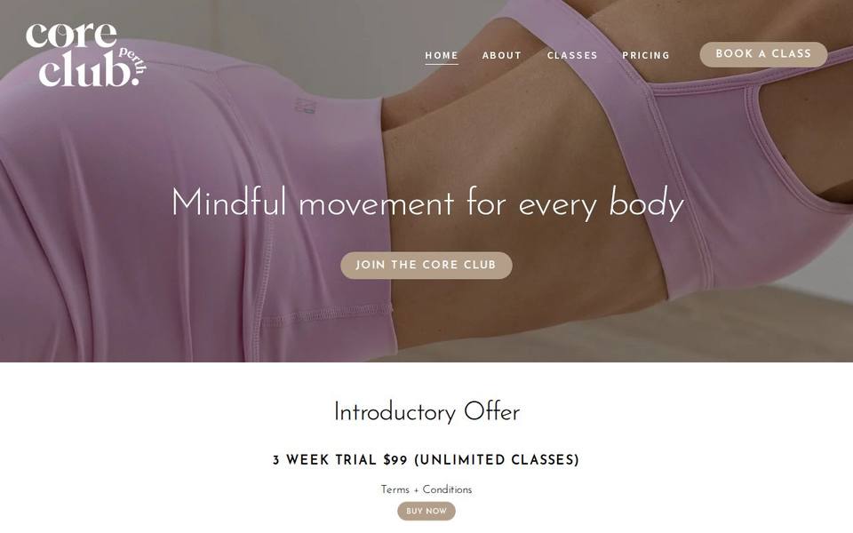 Core Club Perth website