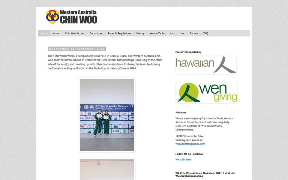 Western Australia Chin Woo Athletic Association website
