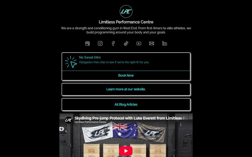 Limitless Performance Centre website