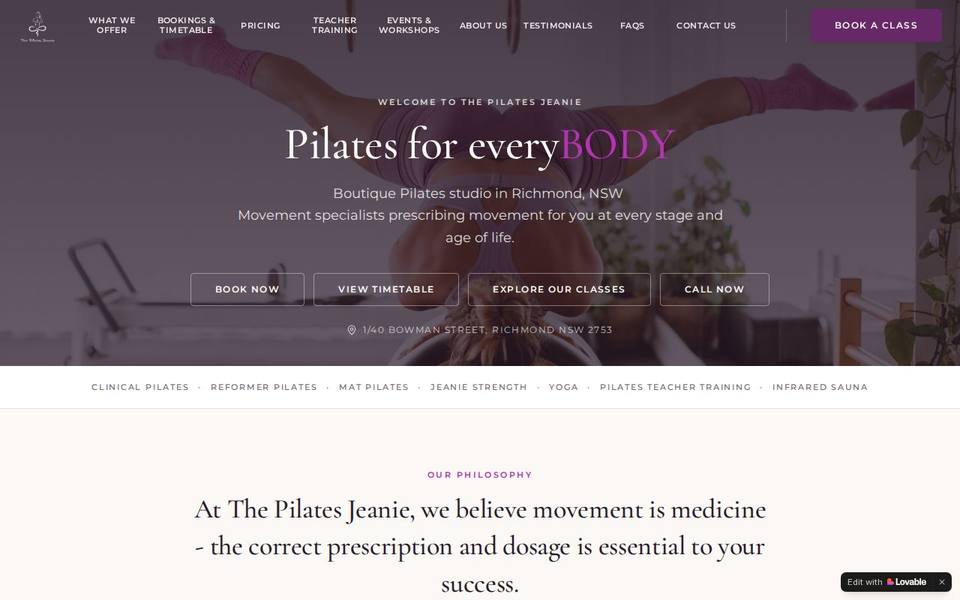 The Pilates Jeanie website
