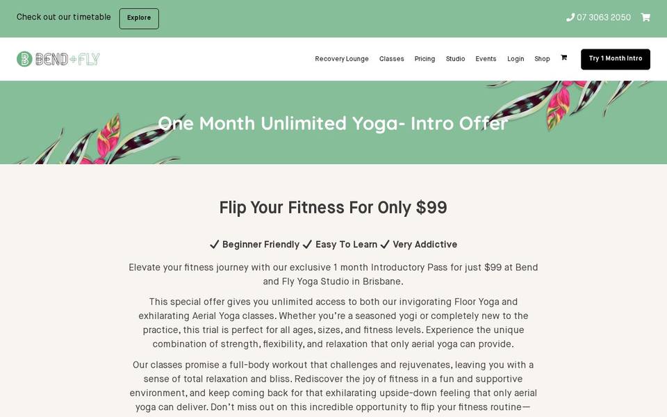 Bend and Fly Yoga website