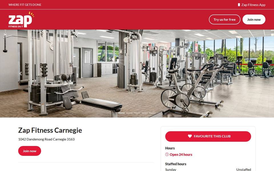 Zap Fitness Carnegie website