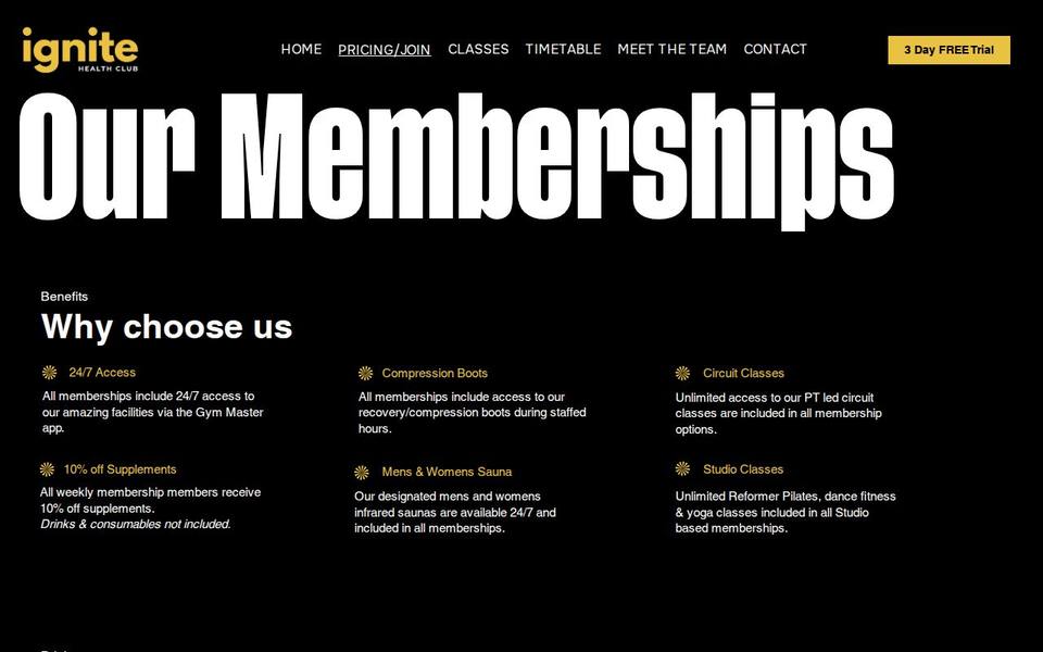 Ignite Health Club website