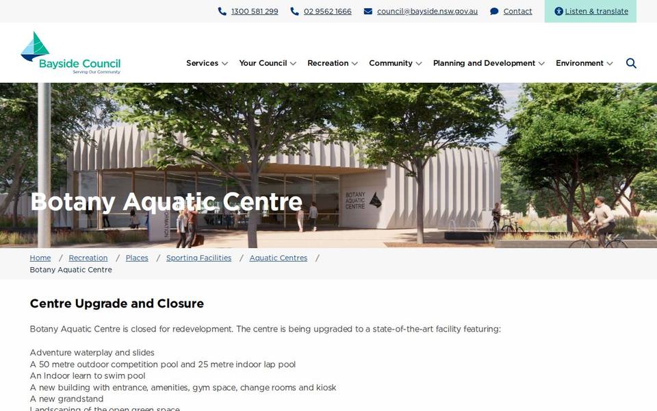 Botany Aquatic Centre website