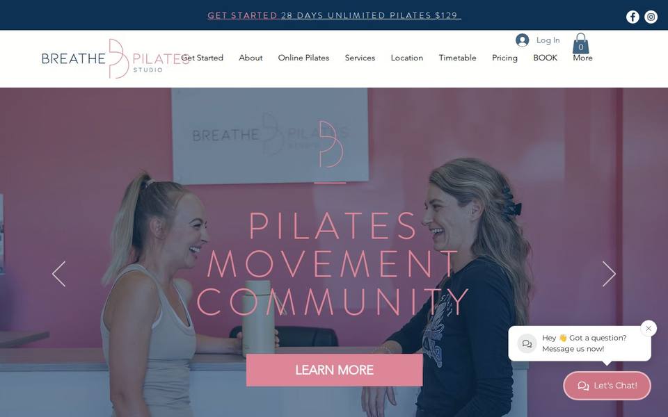 Breathe Pilates Studio website