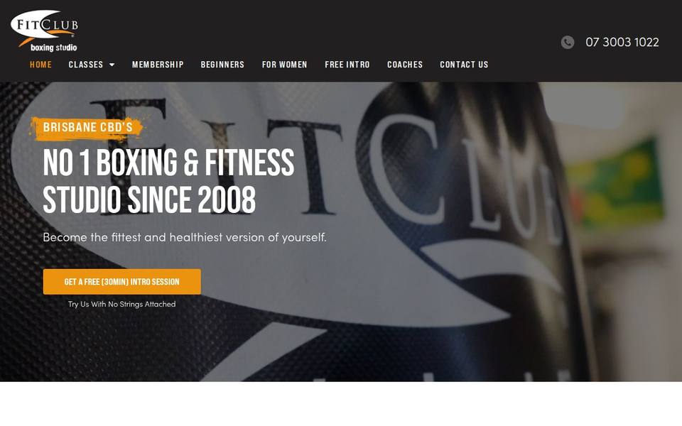 FitClub Boxing Studio website