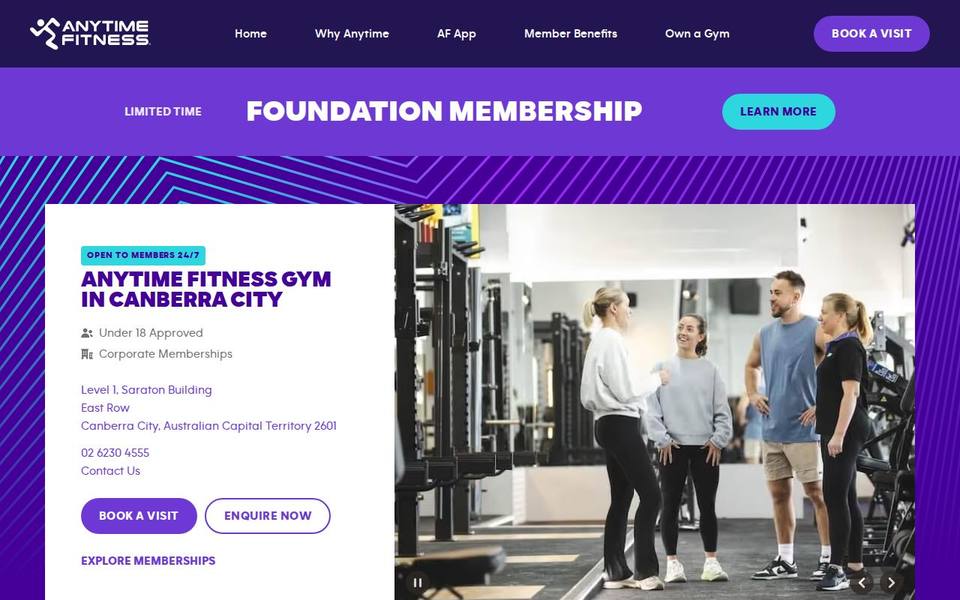 Anytime Fitness Canberra City website