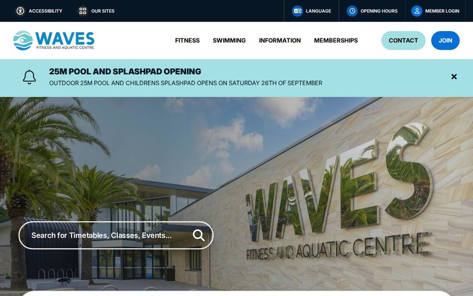 Waves Fitness and Aquatic Centre website