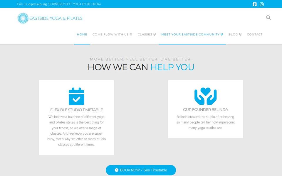 Eastside Yoga and Pilates website
