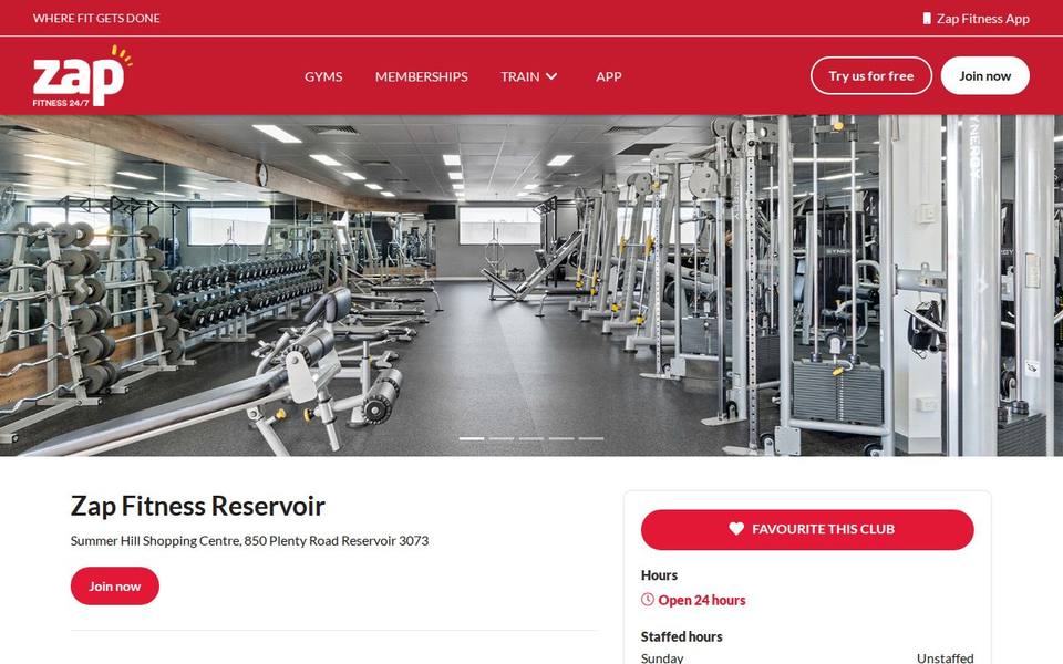 Zap Fitness Reservoir website