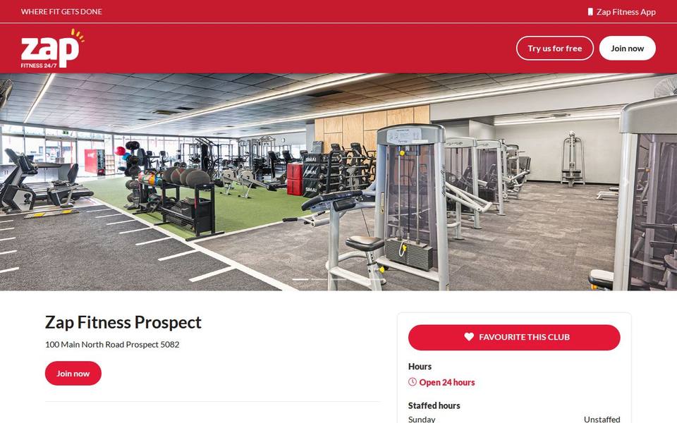 Zap Fitness Prospect website