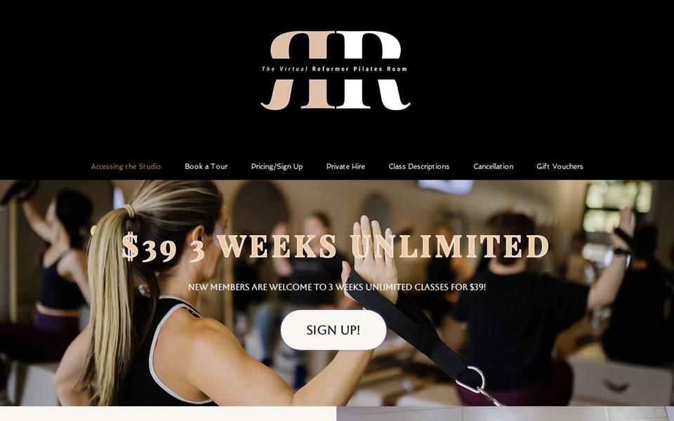 The Virtual Reformer Pilates Room website