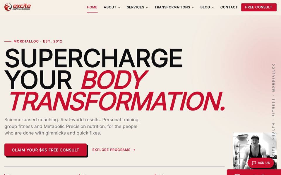 Excite Health and Fitness website