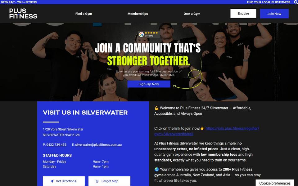 Plus Fitness Silverwater website