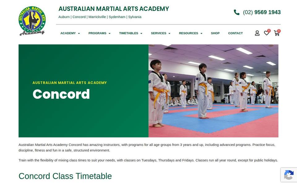 Australian Martial Arts Academy Concord website