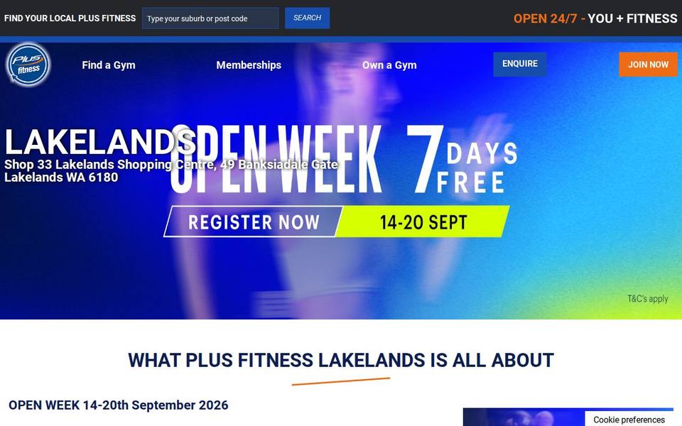 Plus Fitness Lakelands website