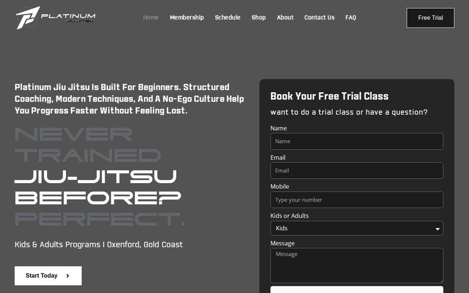Platinum Jiu Jitsu Gold Coast website