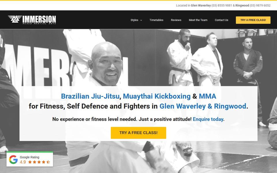 Immersion Mixed Martial Arts website