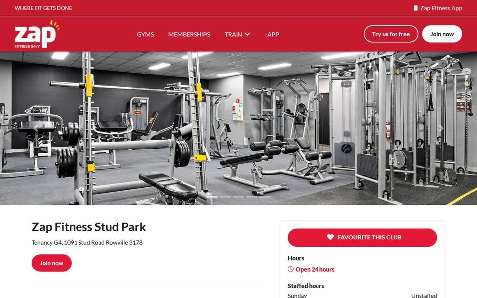 Zap Fitness Stud Park website