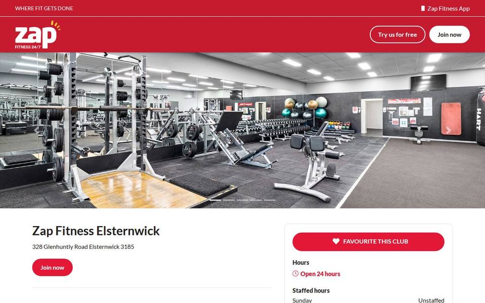 Zap Fitness Elsternwick website
